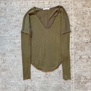 Free People We The Free Come & Get It Olive Green Long Sleeve Waffle Knit Top L